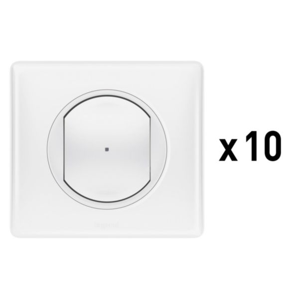 Lot de 10 interrupteurs filaires connectés option variateur Céliane with Netatmo avec neutre 150W - blanc
