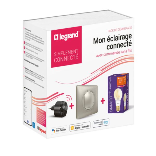 Pack de démarrage Eclairage Connecté Céliane with Netatmo commande sans fils, Prise Control mobile et ampoule dimmable ambrée - titane