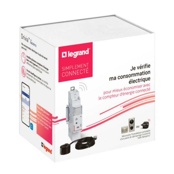 Compteur d'énergie monophasé connecté Drivia with Netatmo - livré avec 1 transformateur de courant fermé 80A - 1 module