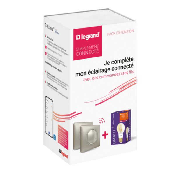 Pack extension Eclairage Connecté Céliane with Netatmo 2 commandes sans fils et ampoule dimmable ambrée - titane