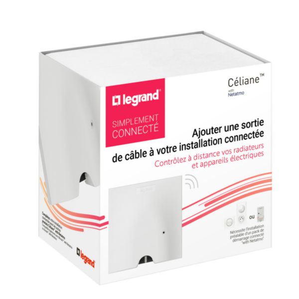 Sortie de câble connectée compatible fil pilote pour appareils 3000W  maximum et mesure consommation - complet blanc - particulier