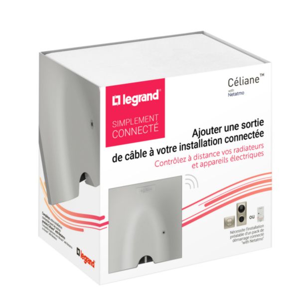 Sortie de câble connectée compatible fil pilote pour appareils 3000W maximum et mesure consommation - complet effet alu