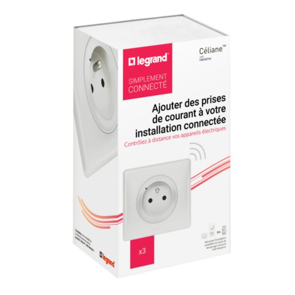 Lot de 3 prises connectées Céliane with Netatmo avec mesure puissance et suivi consommation complètes avec plaque Blanc