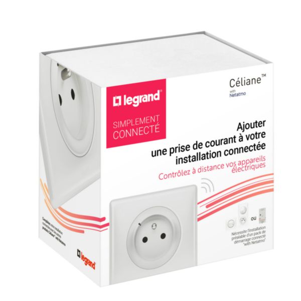 Prise de courant connectée avec mesure puissance et suivi consommation Céliane with Netatmo complète avec plaque Blanc