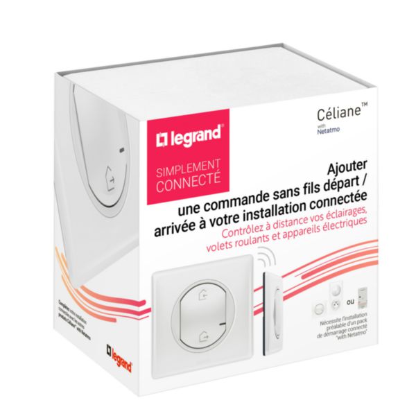 Commande générale sans fils Départ/Arrivée pour installation connectée Céliane with Netatmo complète avec plaque Blanc