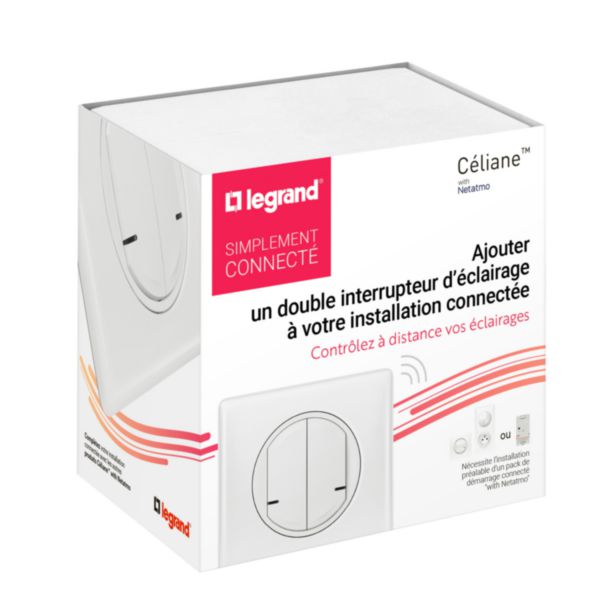 Interrupteur double 2 circuits pour installation connectée Céliane with Netatmo complet avec plaque Blanc