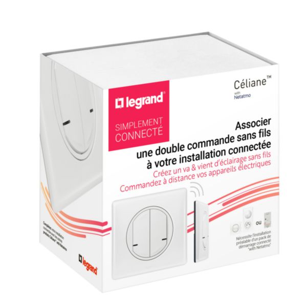 Interrupteur double sans fils pour interrupteur connecté ou prise connectée Céliane with Netatmo avec plaque Blanc