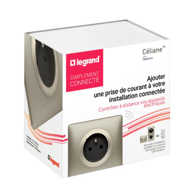 Prise de courant connectée avec mesure puissance et suivi consommation Céliane with Netatmo complète avec plaque Titane