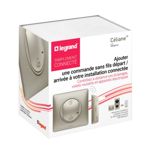 Commande générale sans fils Départ/Arrivée pour installation connectée Céliane with Netatmo complète avec plaque Titane