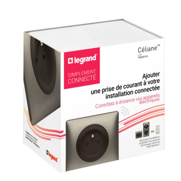 Prise de courant connectée avec mesure puissance et suivi consommation Céliane with Netatmo complète plaque Tungstène