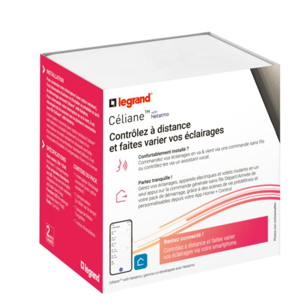 Interrupteur variateur sans Neutre pour installation connectée Céliane with Netatmo complet plaque Tungstène