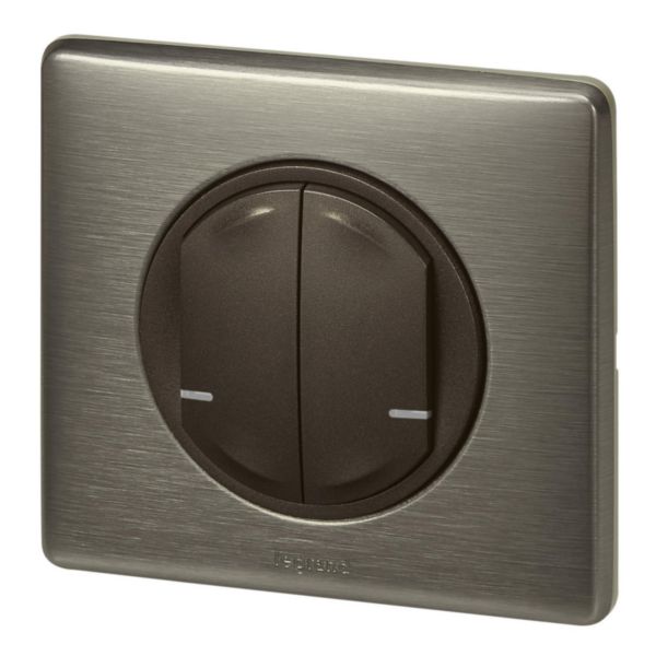 Interrupteur double sans fils pour interrupteur connecté ou prise connectée Céliane with Netatmo avec plaque Tungstène