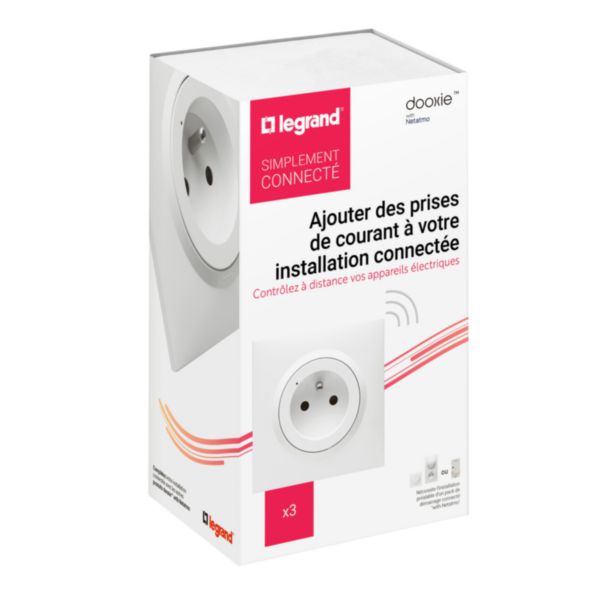 Lot de 3 prises connectées dooxie with Netatmo avec mesure puissance et suivi consommation complètes avec plaque blanche