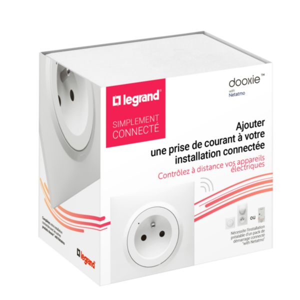 Prise de courant connectée avec mesure puissance et suivi consommation dooxie with Netatmo complète avec plaque blanche