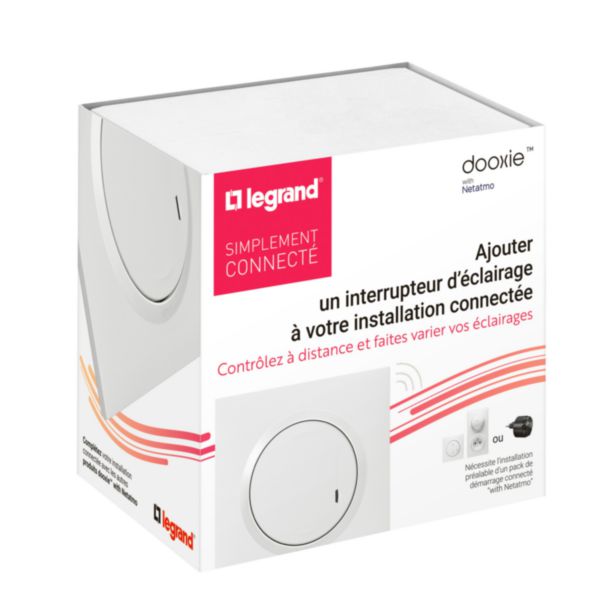 Interrupteur variateur sans Neutre pour installation connectée dooxie with Netatmo complet avec plaque blanche