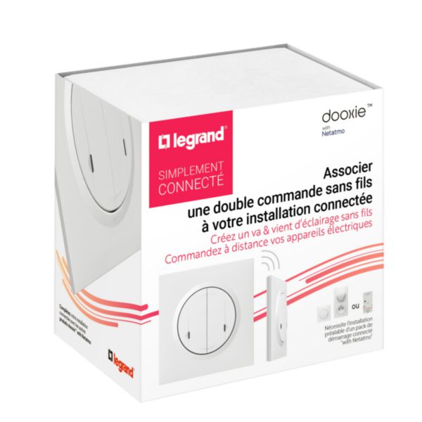 Interrupteur double sans fils pour interrupteur connecté ou prise connectée dooxie with Netatmo avec plaque blanche