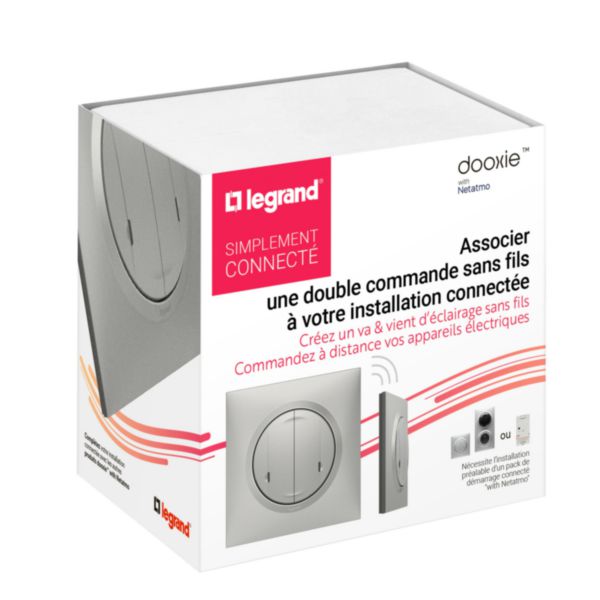 Interrupteur double sans fils pour interrupteur connecté ou prise connectée dooxie with Netatmo avec plaque alu