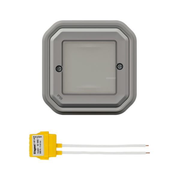 Interrupteur variateur étanche à câbler pour installation connectée Plexo with Netatmo complet montage en saillie gris