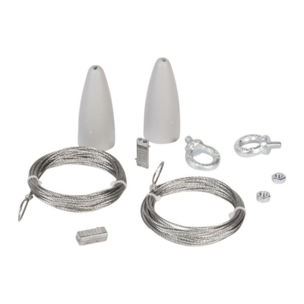 Kit de suspension par câbles pour supports en C Kaleïs pour chemins de câbles fils Cablofil CF54 ou tôle perforée P31 - finition GS