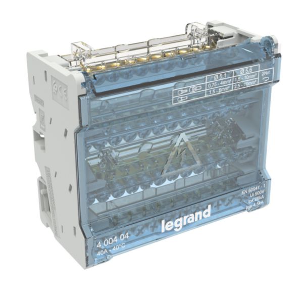 Répartiteur modulaire à barreaux étagés tétrapolaire 40A 12 départs - 6 modules