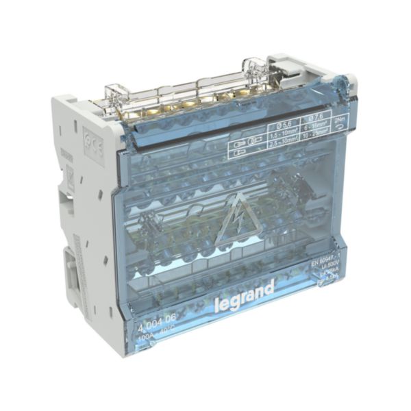 Répartiteur modulaire à barreaux étagés tétrapolaire 100A 10 départs - 6 modules