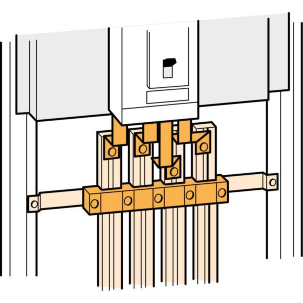 Barres cuivres rigides pour alimentation d'un jeu de barres VX³ 400A en fond d'armoire par un DPX³250