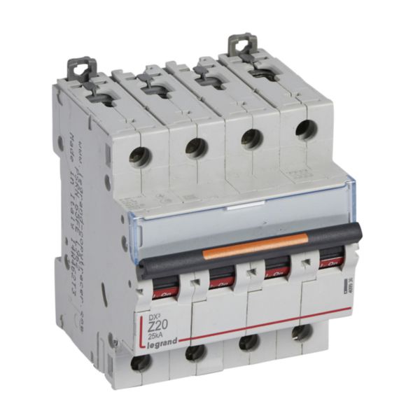 Disjoncteur DX³ 25kA arrivée haute et départ bas à vis 4P 400V~ - 20A - courbe Z - 4 modules