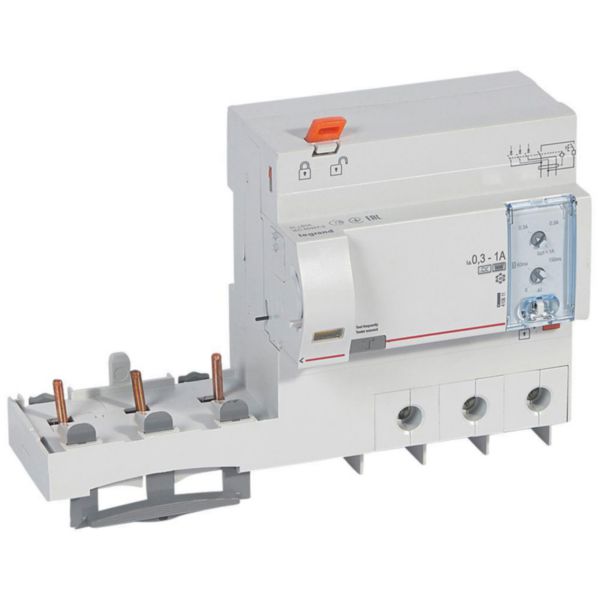 Bloc différentiel adaptable à vis DX³ pour disjoncteur 1,5 module par pôle - 3P 400V~ - 63A - typeF réglable