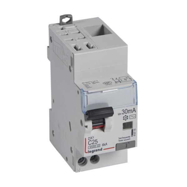 Disjoncteur différentiel DX³4500 arrivée haute automatique et départ bas à vis U+N 230V~ - 25A typeAC 30mA - 2 modules