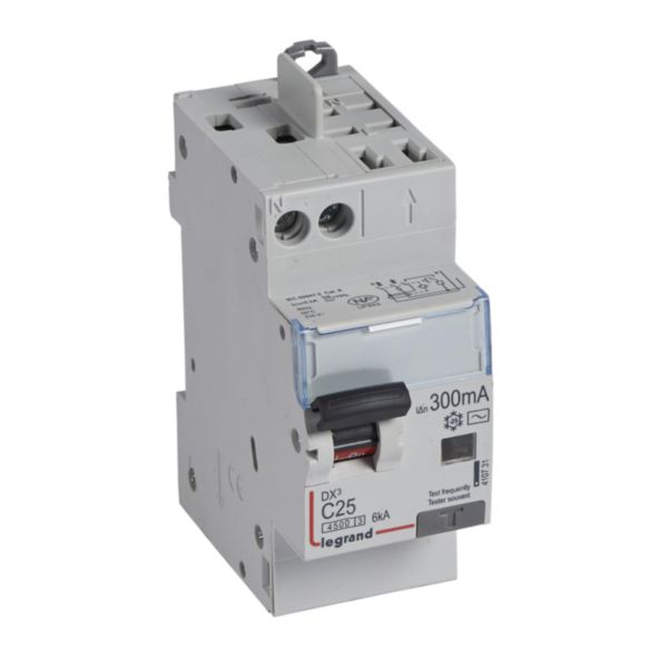 Disjoncteur différentiel DX³4500 arrivée haute vis et départ haut automatique U+N 230V~ - 25A typeAC 300mA - 2 modules