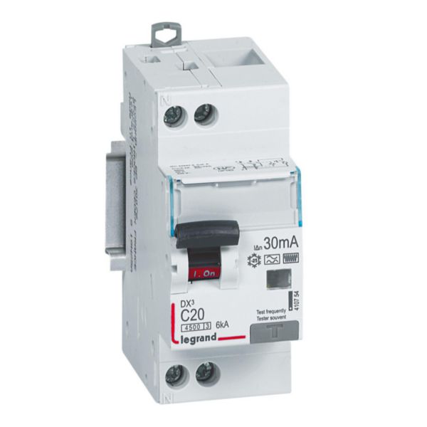 Disjoncteur différentiel DX³4500 arrivée haute et départ bas à vis U+N 230V~ - 20A typeF 30mA - courbe C - 2 modules