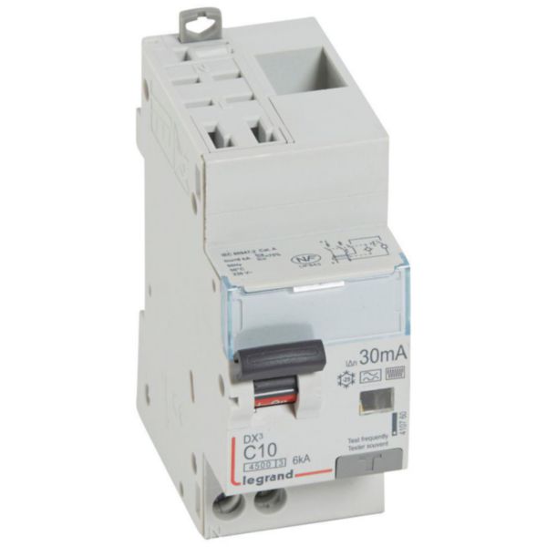 Disjoncteur différentiel DX³4500 arrivée haute automatique et départ bas à vis U+N 230V~ - 10A typeF 30mA - 2 modules