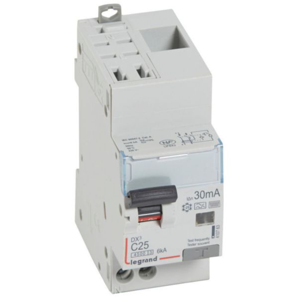 Disjoncteur différentiel DX³4500 arrivée haute automatique et départ bas à vis U+N 230V~ - 25A typeF 30mA - 2 modules