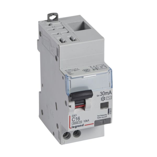 Disjoncteur différentiel monobloc DX³6000 10kA arrivée haute automatique départ bas vis U+N 230V~ - 16A - typeAC 30mA