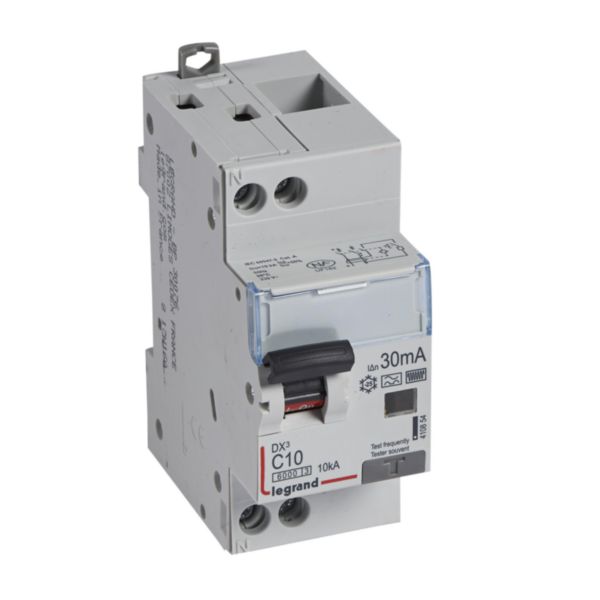 Disjoncteur différentiel monobloc DX³6000 10kA arrivée haute et départ bas à vis U+N 230V~ - 10A - typeF 30mA