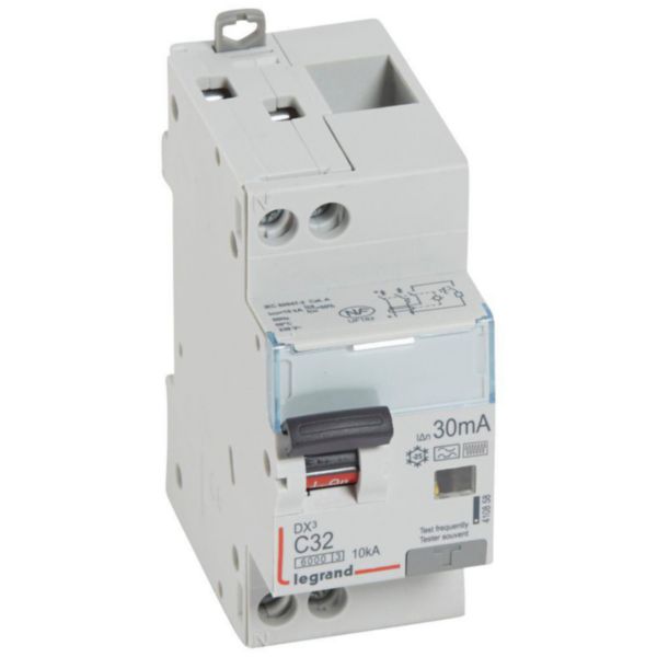 Disjoncteur différentiel monobloc DX³6000 10kA arrivée haute et départ bas à vis U+N 230V~ - 32A - typeF 30mA