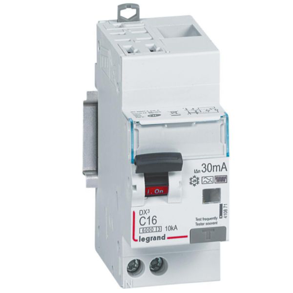 Disjoncteur différentiel monobloc DX³6000 10kA arrivée haute automatique départ bas vis U+N 230V~ - 16A - typeF 30mA