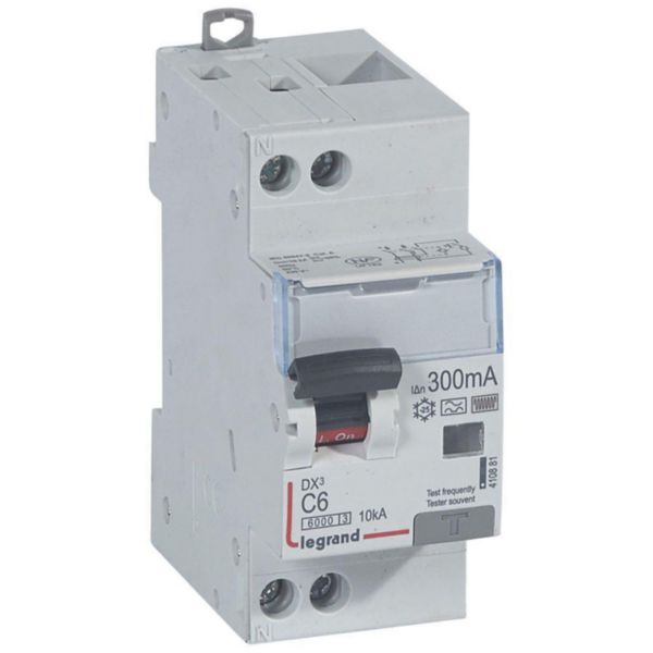 Disjoncteur différentiel monobloc DX³6000 10kA arrivée haute et départ bas à vis U+N 230V~ - 6A - typeF 300mA