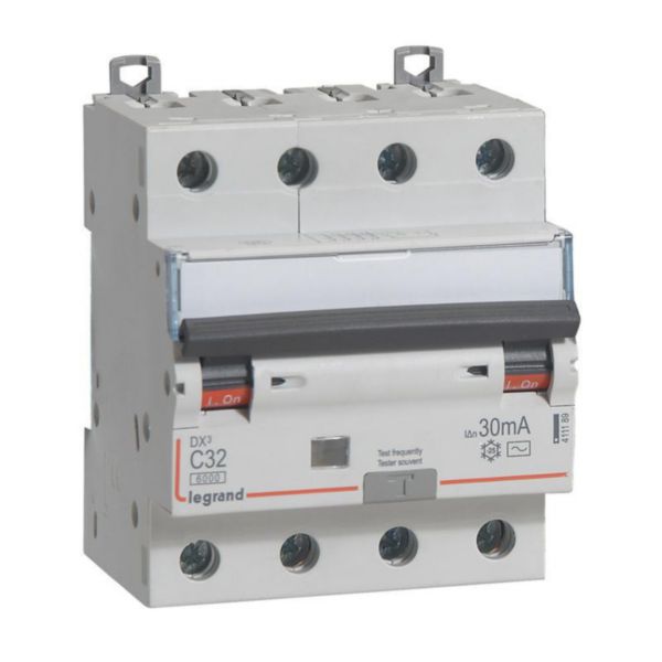Disjoncteur différentiel monobloc DX³6000 arrivée haute et départ bas à vis 4P 400V~ - 32A - typeAC 30mA