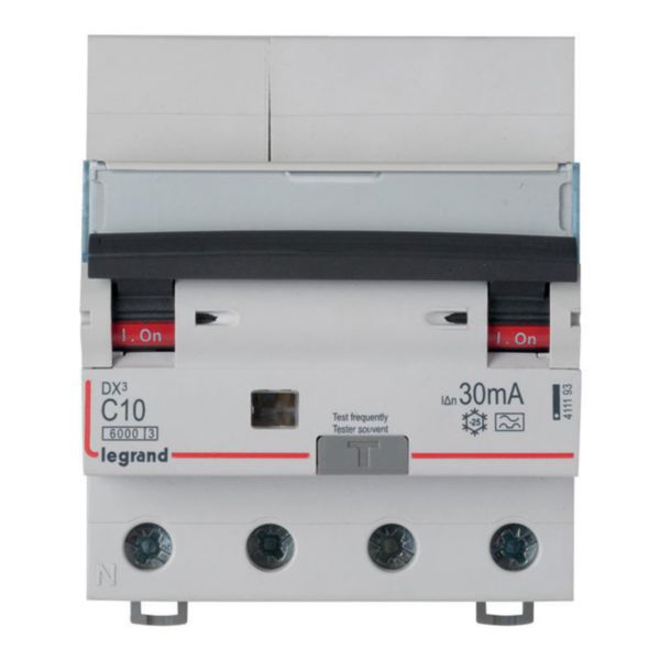Disjoncteur différentiel monobloc DX³6000 arrivée haute par bornes auto départ bas à vis 4P 400V~ - 10A - typeA 30mA
