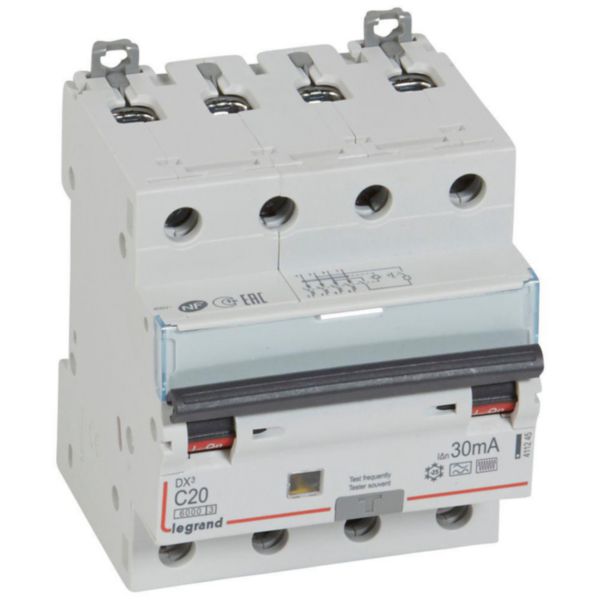 Disjoncteur différentiel monobloc DX³6000 10kA arrivée haute et départ bas à vis 4P 400V~ - 20A - typeF 30mA