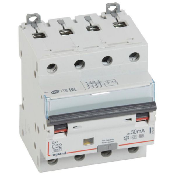 Disjoncteur différentiel monobloc DX³6000 10kA arrivée haute et départ bas à vis 4P 400V~ - 32A - typeF 30mA