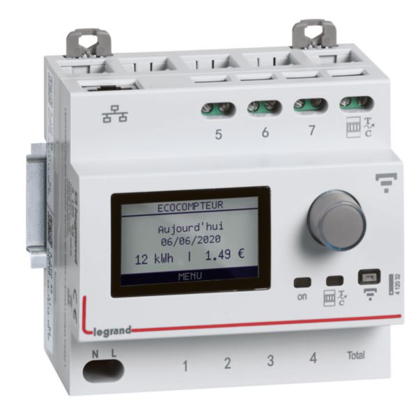 Ecocompteur connecté pour mesure consommations sur 5 postes 230V~ - 50/60Hz - 5 modules