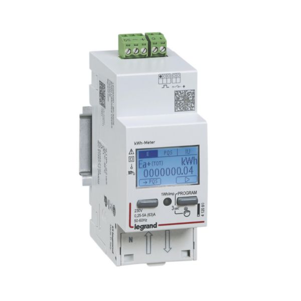 Compteur modulaire monophasé EMDX³ non MID raccordement direct 63A - 2 modules - avec sortie à impulsions