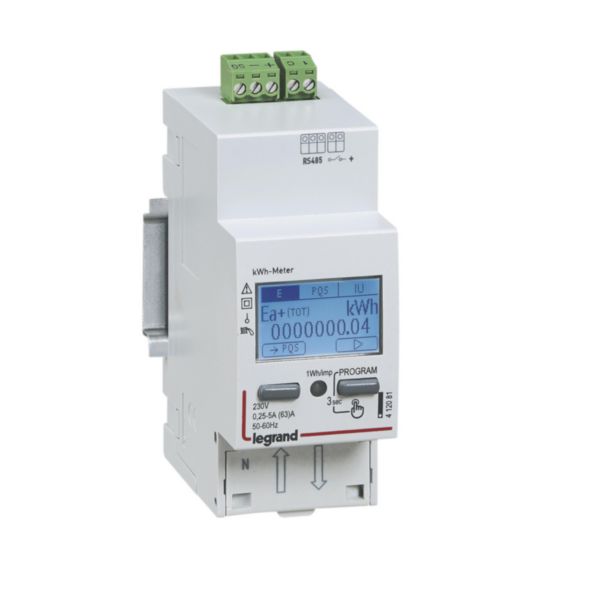 Compteur modulaire monophasé EMDX³ non MID raccordement direct 63A - 2 modules - avec sortie RS485 - double comptage