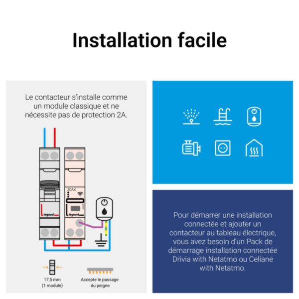 Contacteur connecté Drivia with Netatmo multifonction silencieux 1P 20AX 230V~- 1 module