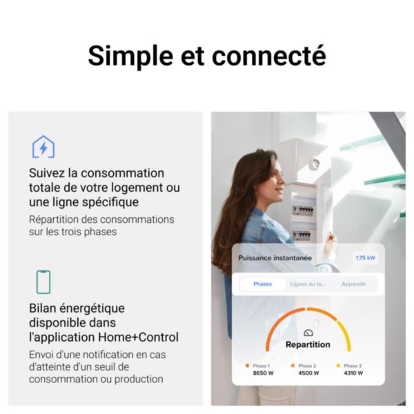 Compteur d'énergie triphasé connecté Drivia with Netatmo - livré avec 3 transformateurs de courant fermés Rogowski 125A - 1 module