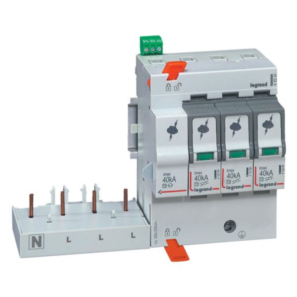 Bloc parafoudre adaptable typeT2 Imax 40kA/pôle - 3P+N 320V~ - 8 modules