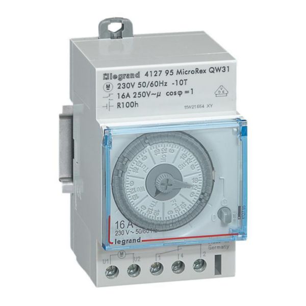 Interrupteur horaire analogique modulaire programmable manuel hebdomadaire - cadran vertical avec réserve de marche
