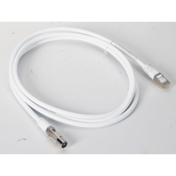 Cordon coaxial pour raccordement téléviseur avec 1 embout coaxial et 1 embout RJ45 - longueur 2m